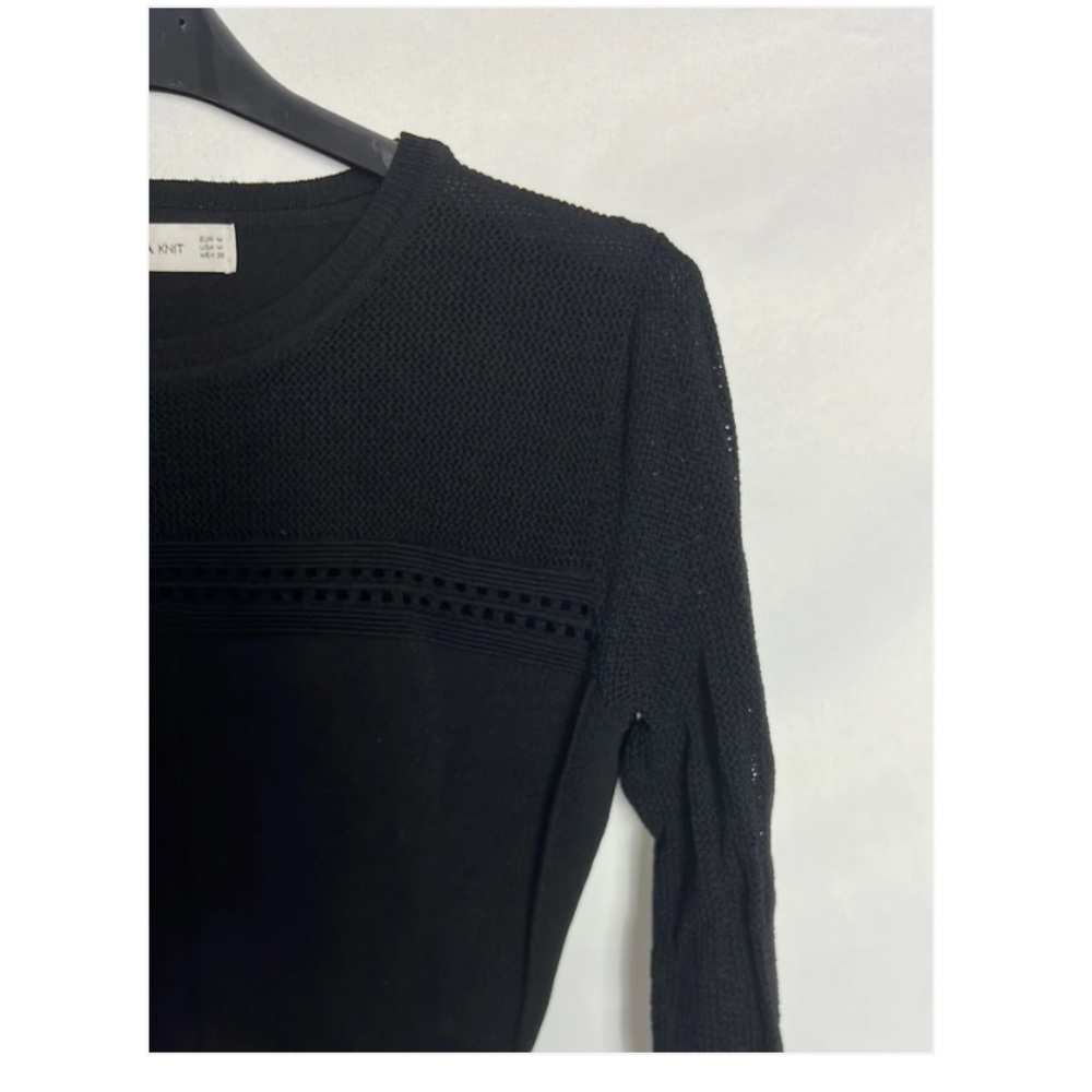 Zara Elegant Black Long Sleeve Tie-Front Top - Picture 4 of 6